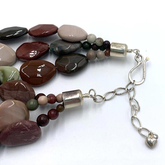 New Old Stock Jay King DTR Multi Color Jasper Sterling Silver 3 Strand Necklace - Picture 6 of 9
